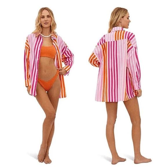 Beach Riot Other - Beach Riot Alexa Pink Orange Swimsuit Cover Up Top Sunset Stripes Large XL NWOT